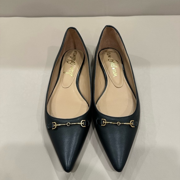 Sam Edelman Shoes - Sam Edelman Black Pointed Leather Flats with Gold Horsebit